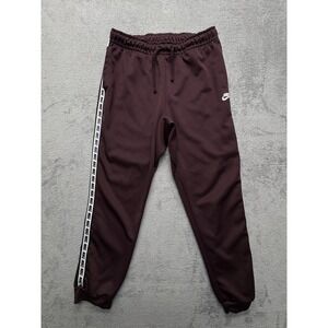 Nike Pants Mens Medium Burgundy Track Joggers White Logo‎ Side Stripe Polyester